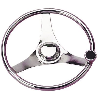 STAINLESS STEEL STEERING WHEEL WITH INTEGRAL KNOB